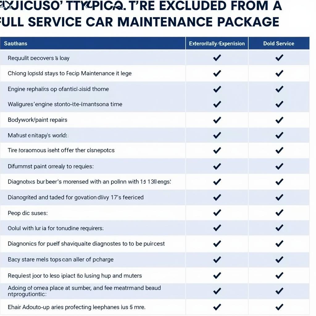 Services Excluded from Full Service Car Maintenance