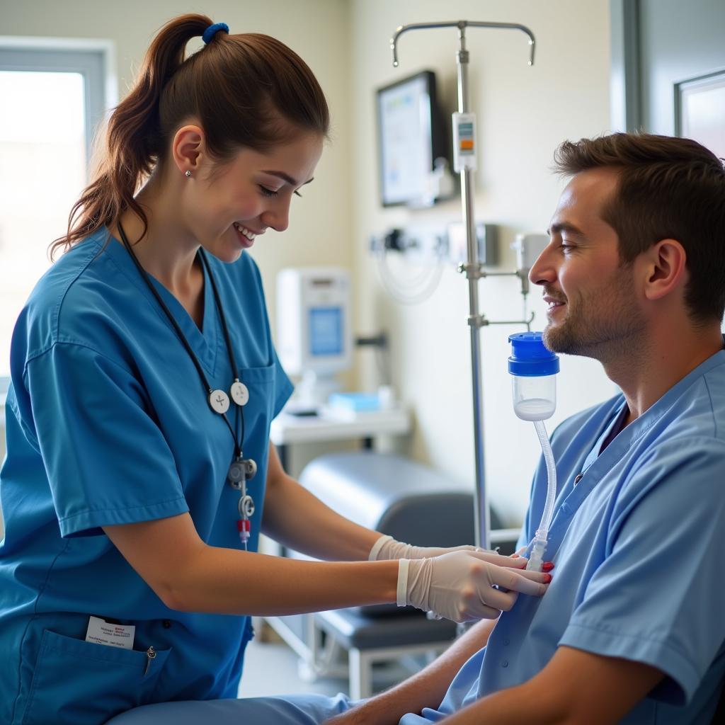 Skilled Nurse Administering IV Medication to a Patient