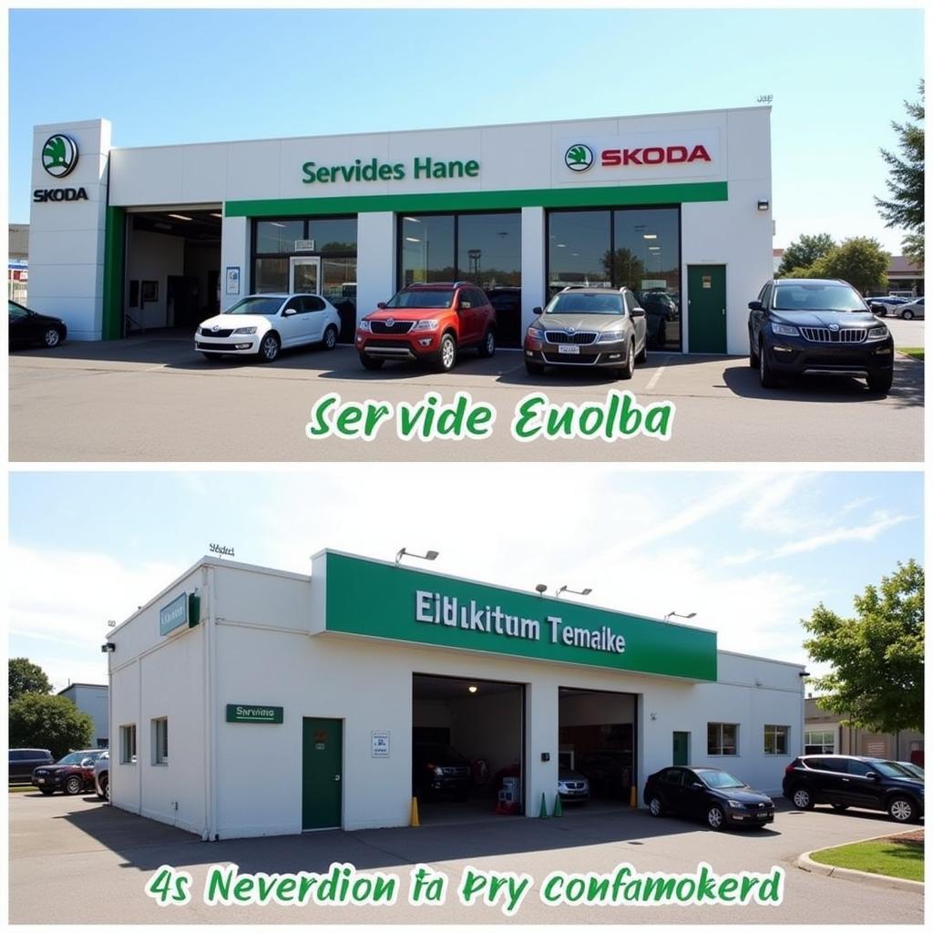 Choosing a Skoda Service Garage - Image showing a comparison between a Skoda dealership service center and an independent garage.