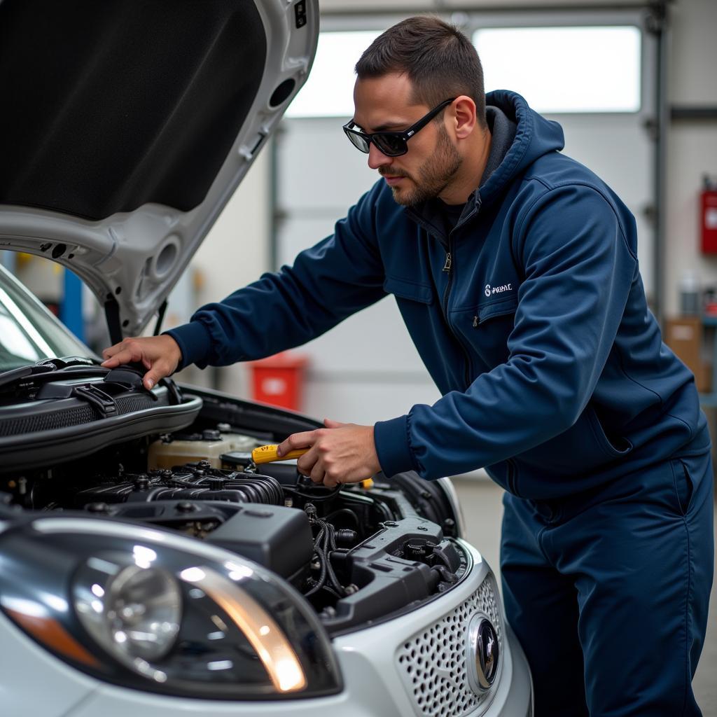 Smart Car Mechanic Working on Engine