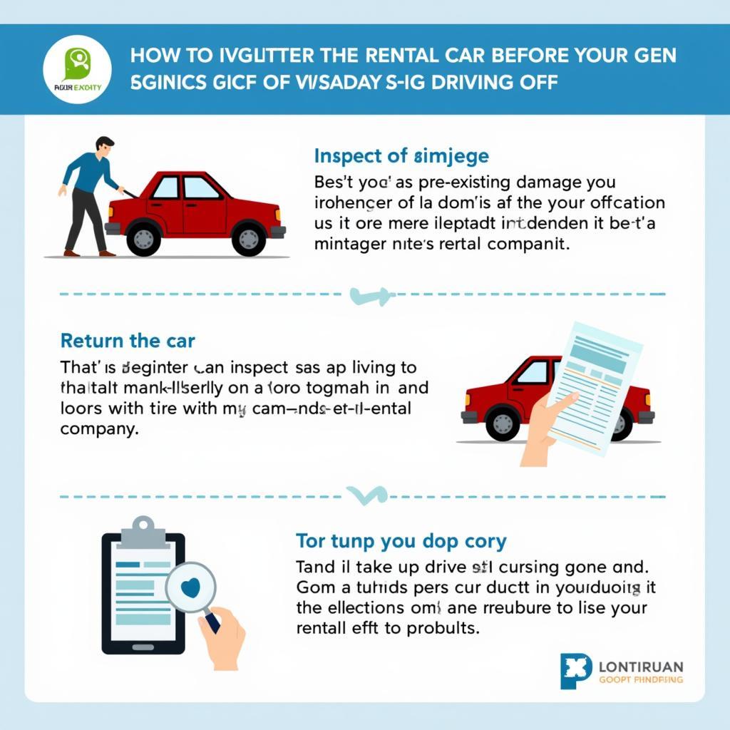 Visual guide to ensuring a smooth car rental experience, including pre-rental inspection and return procedures.