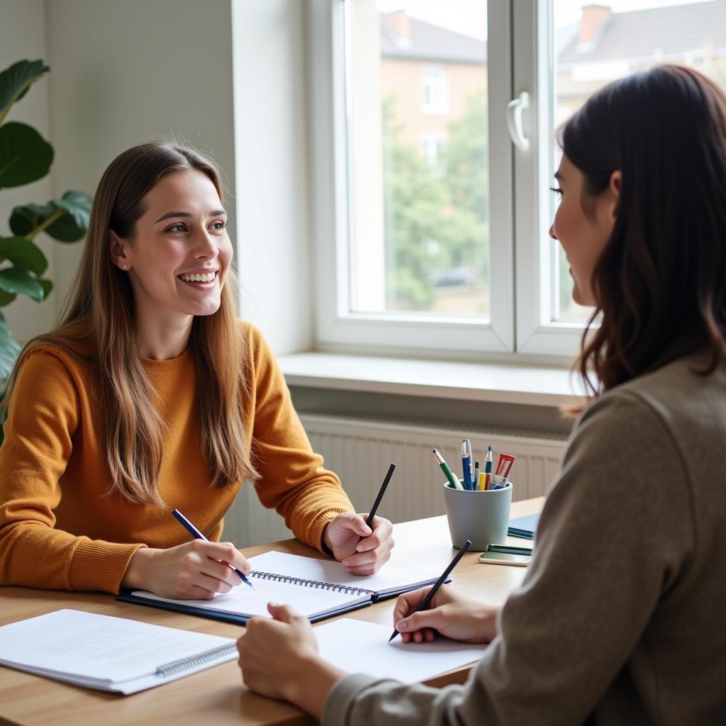 Social worker meeting with a client to discuss their needs