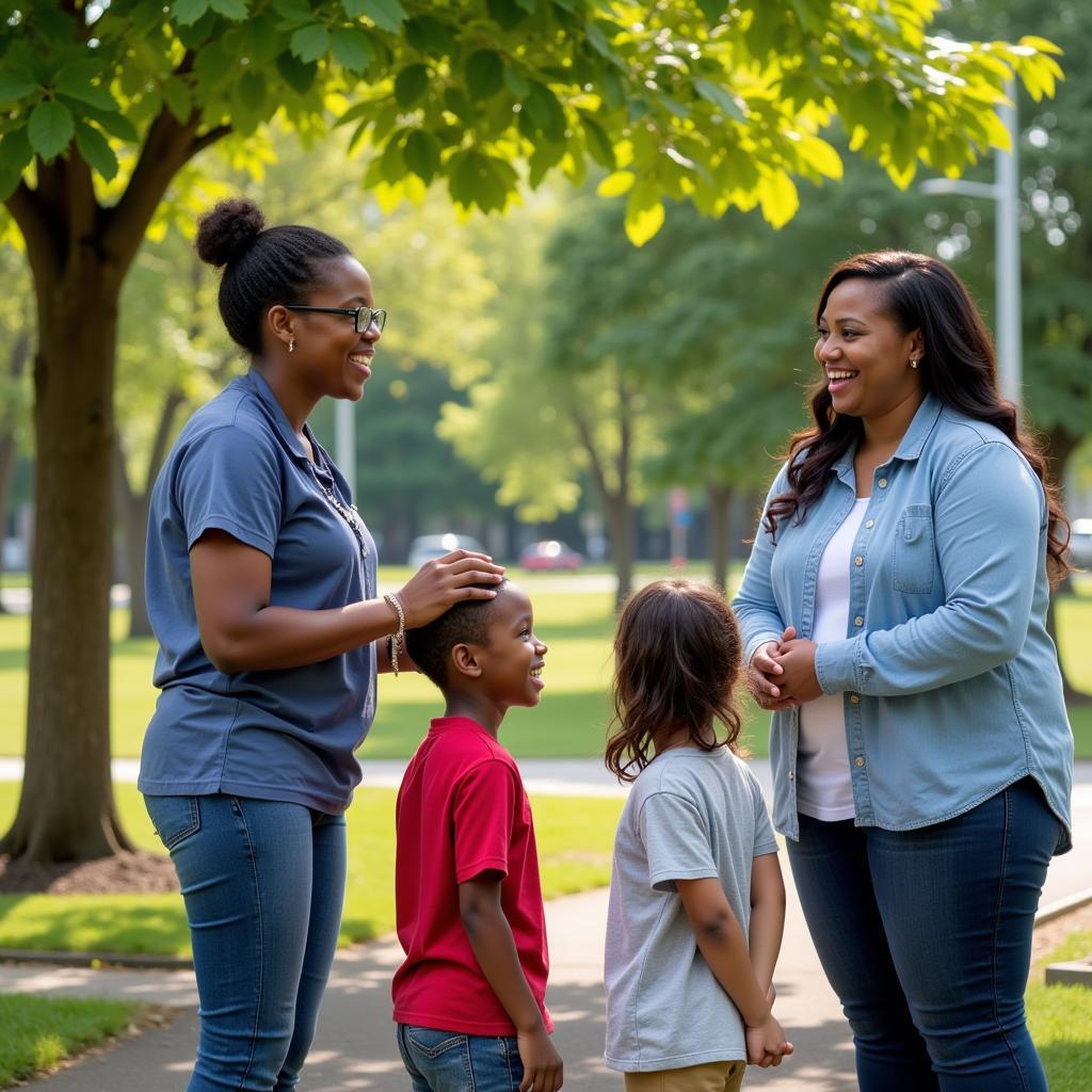 Social workers engaging in community outreach