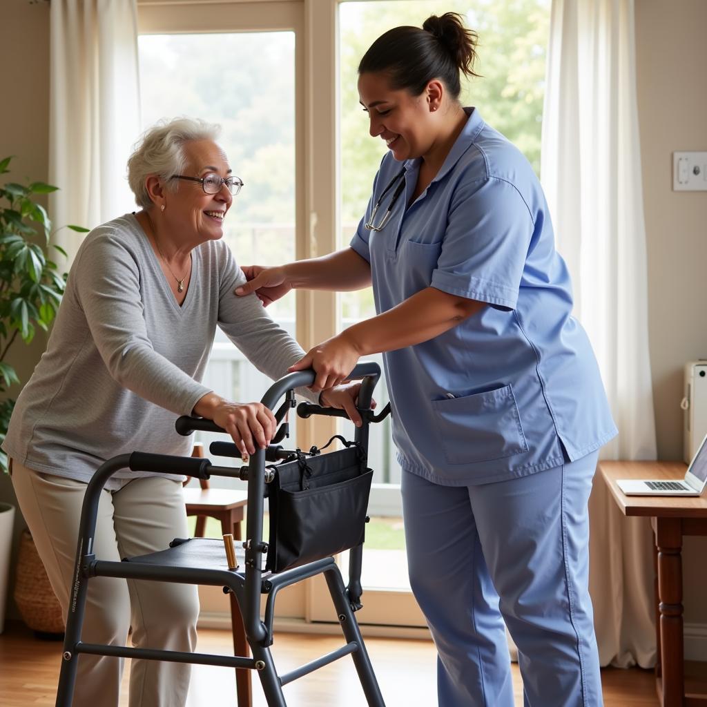 A caregiver assisting a patient with exercises