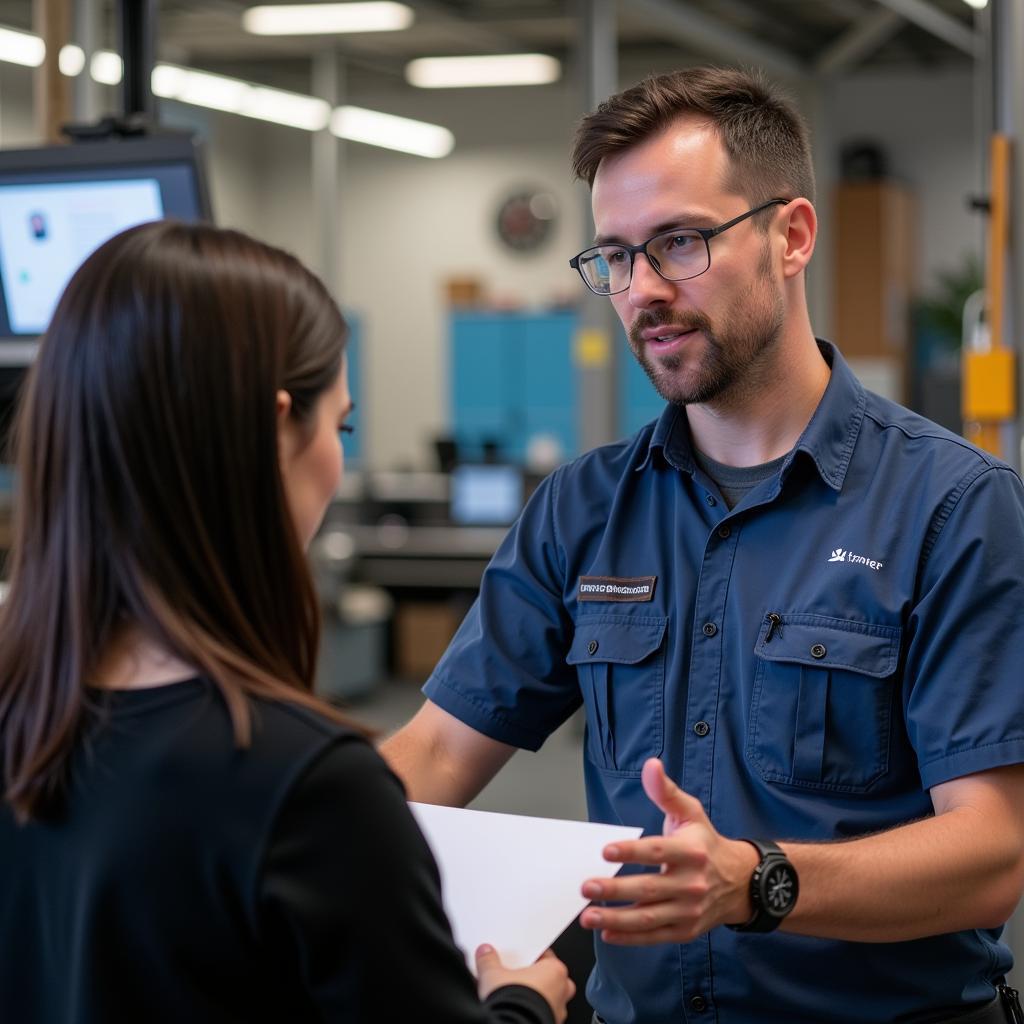 Technician Explaining Appliance Repair to a Customer