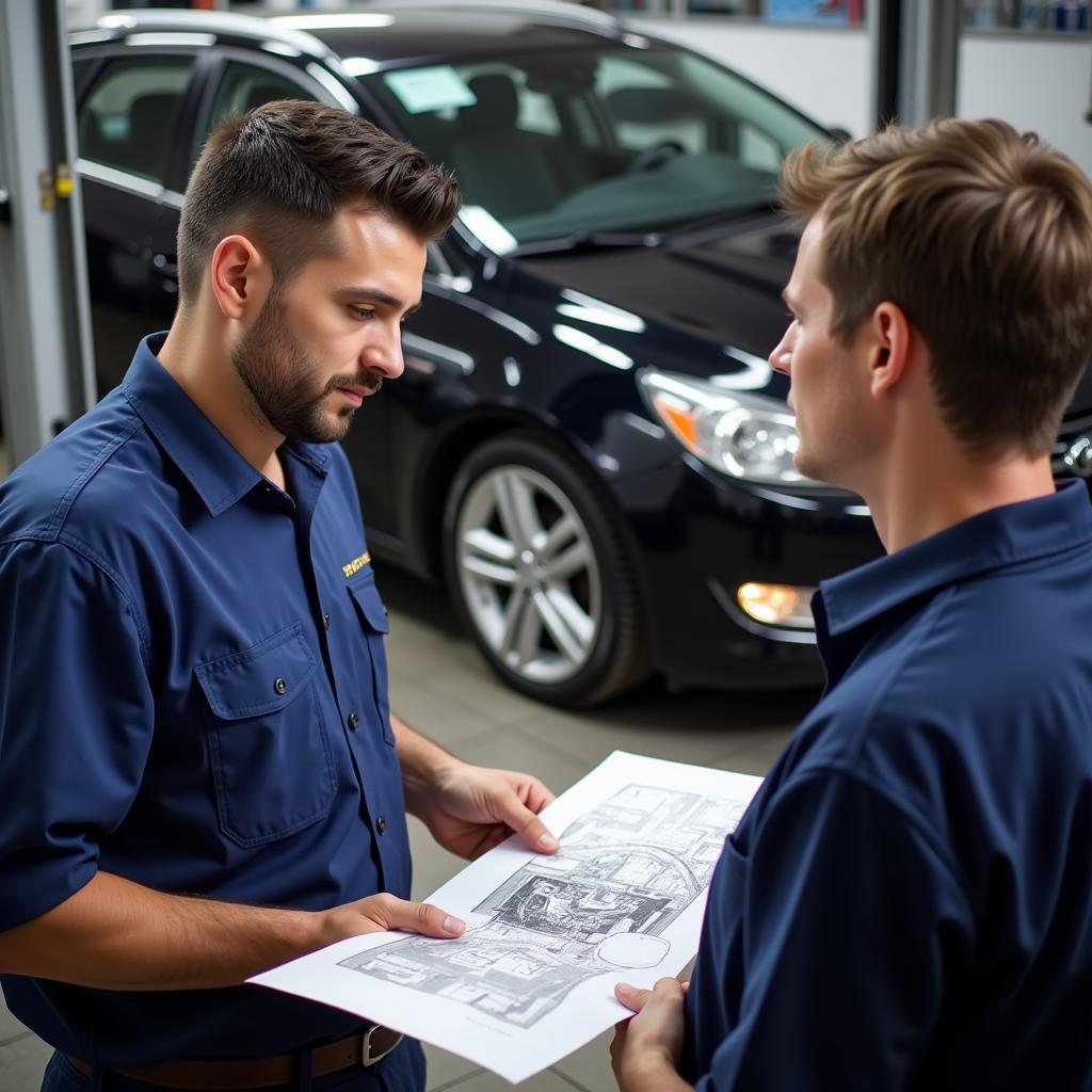 Technician Explaining Car Repairs to Customer