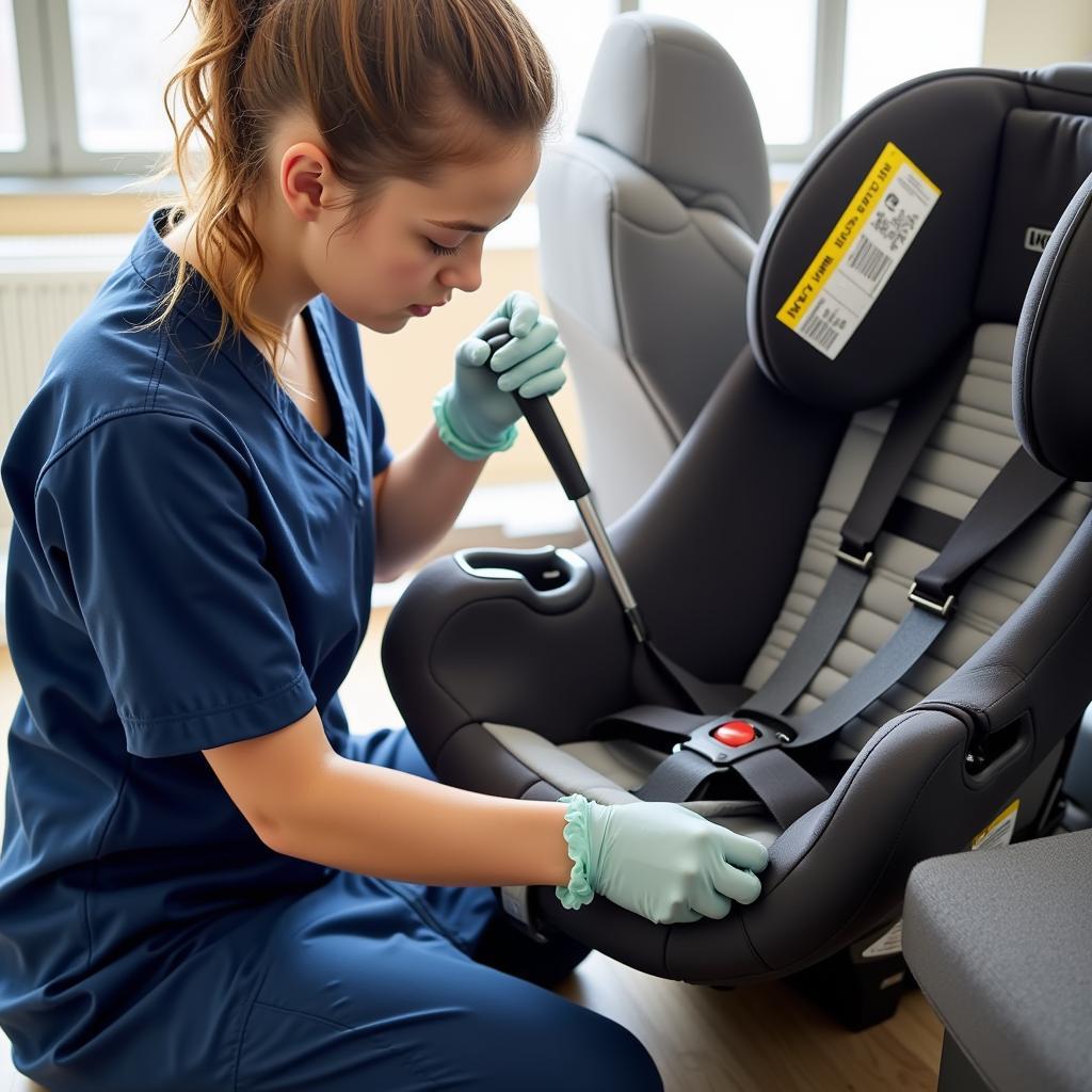 Technician Reassembling Car Seat