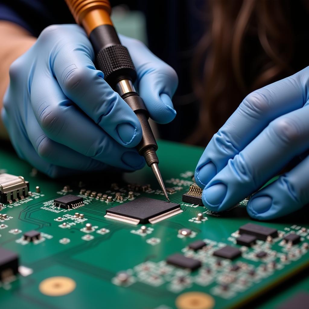 Technician Repairing a Circuit Board in an Appliance