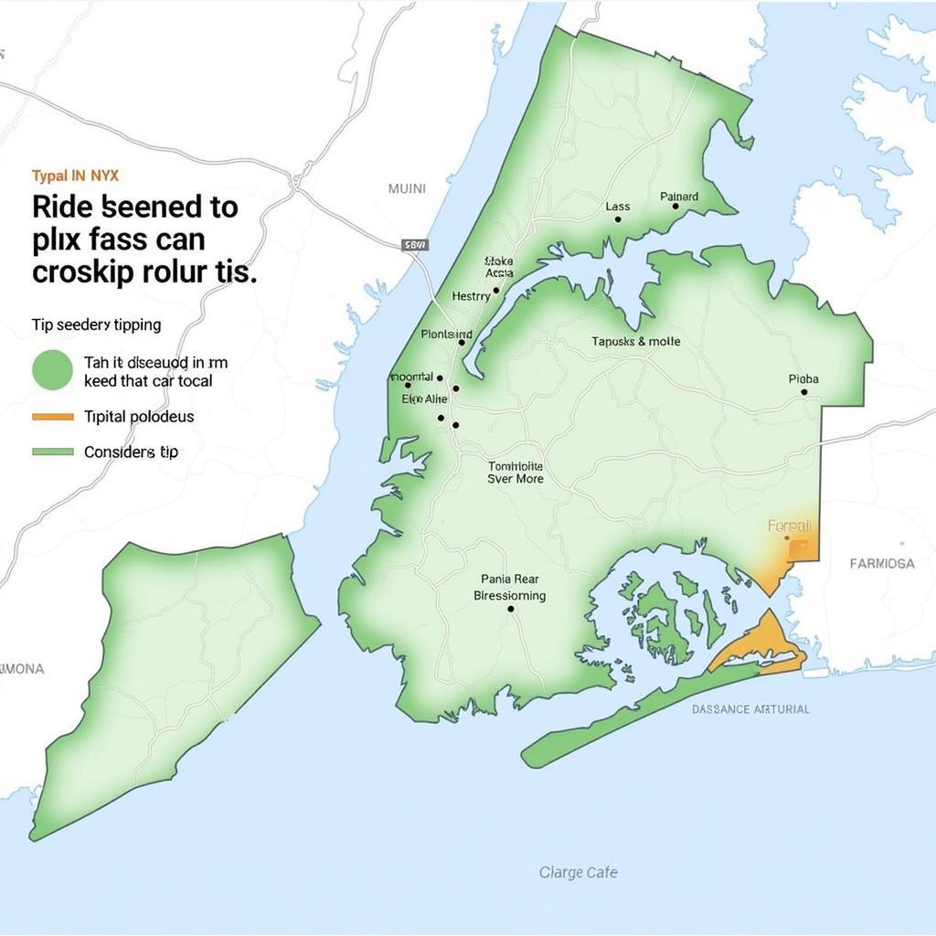 A map of New York City highlighting common tipping practices for car services.