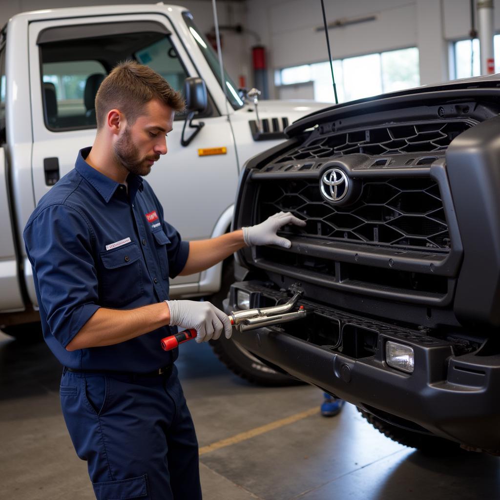 Toyota Certified Technician Working on a Pickup Truck