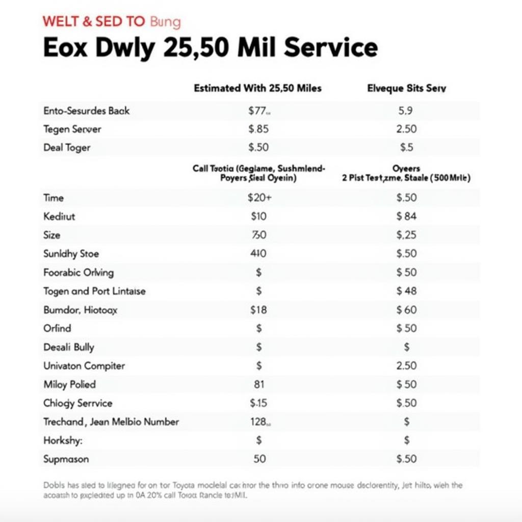 Toyota Model Service Cost Comparison