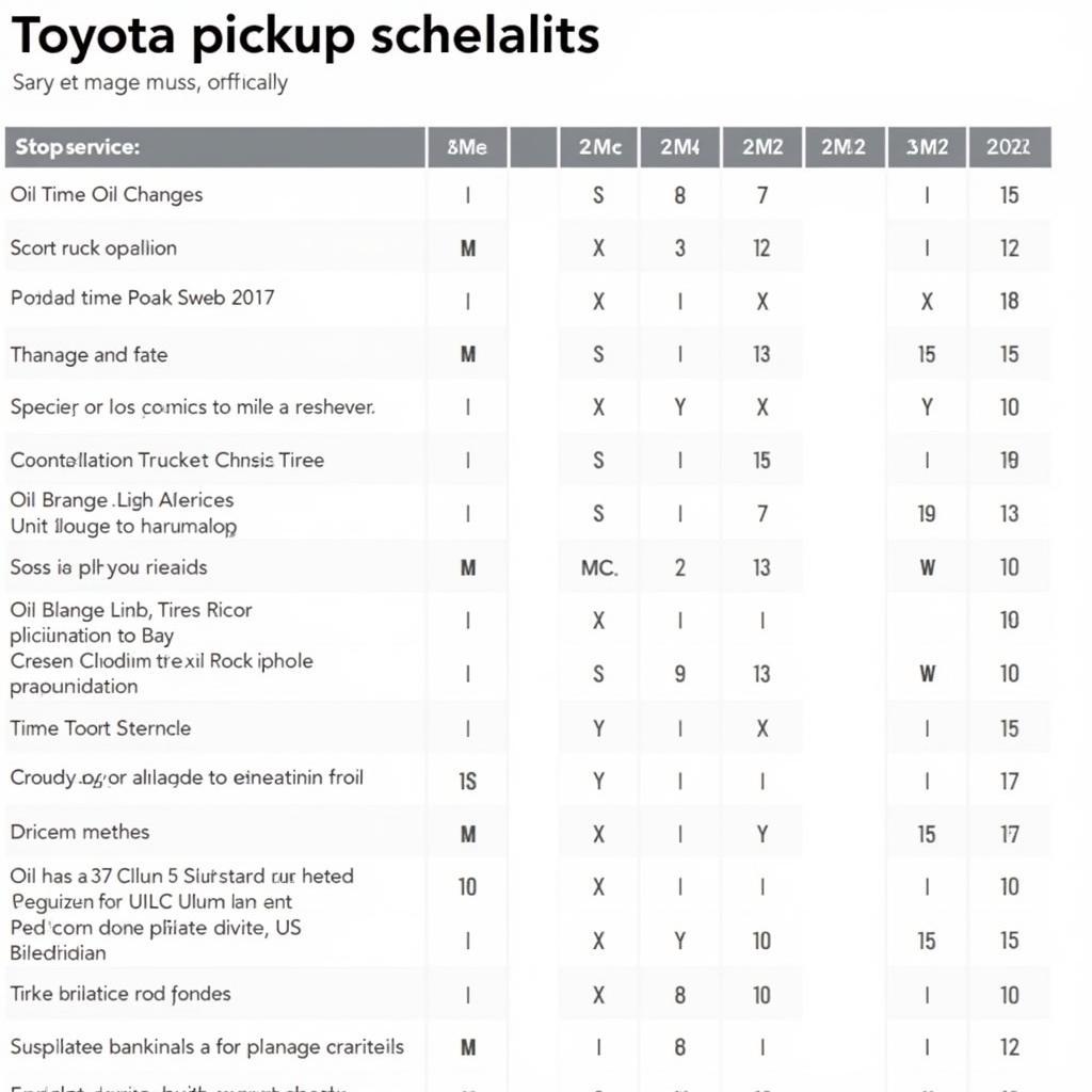 Toyota Pickup Service Schedule Example