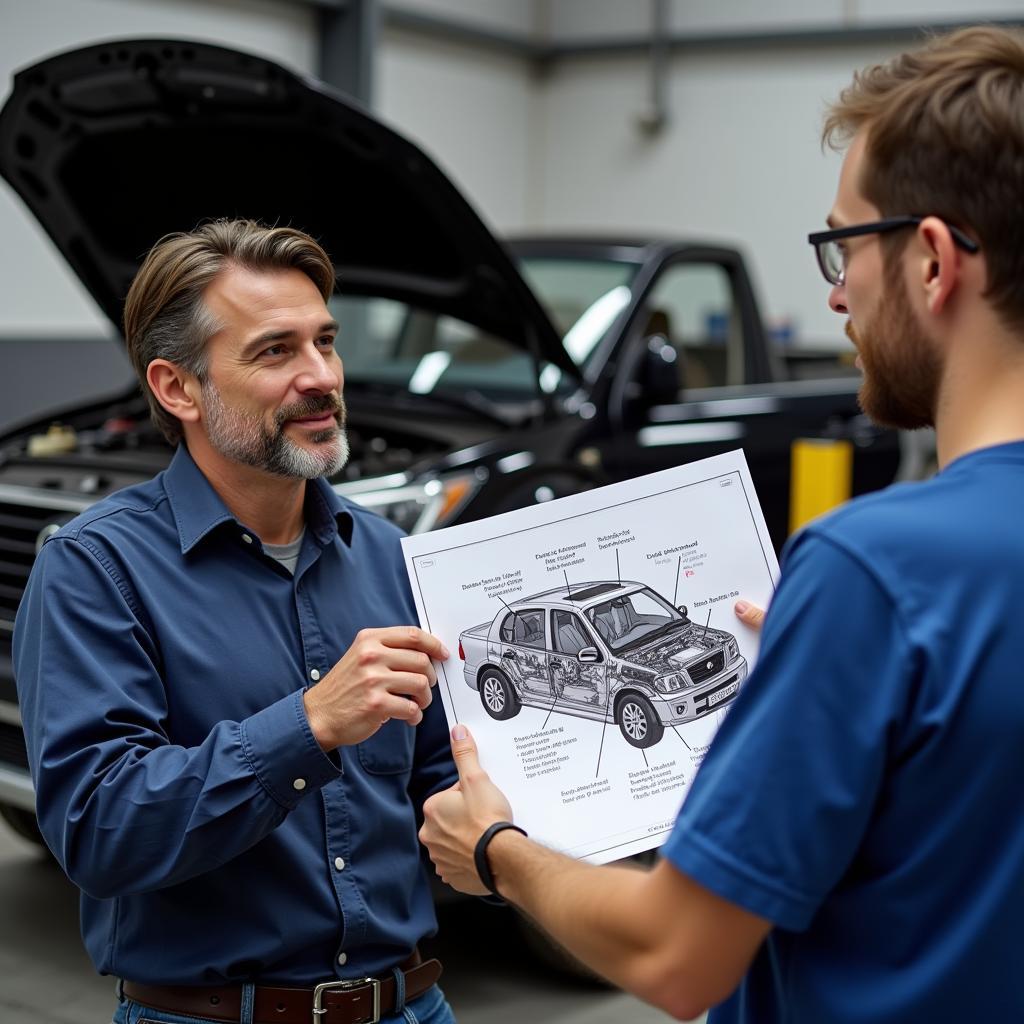 Trustworthy Mechanic in Lawton, OK: Mechanic Explaining Car Repairs to Customer