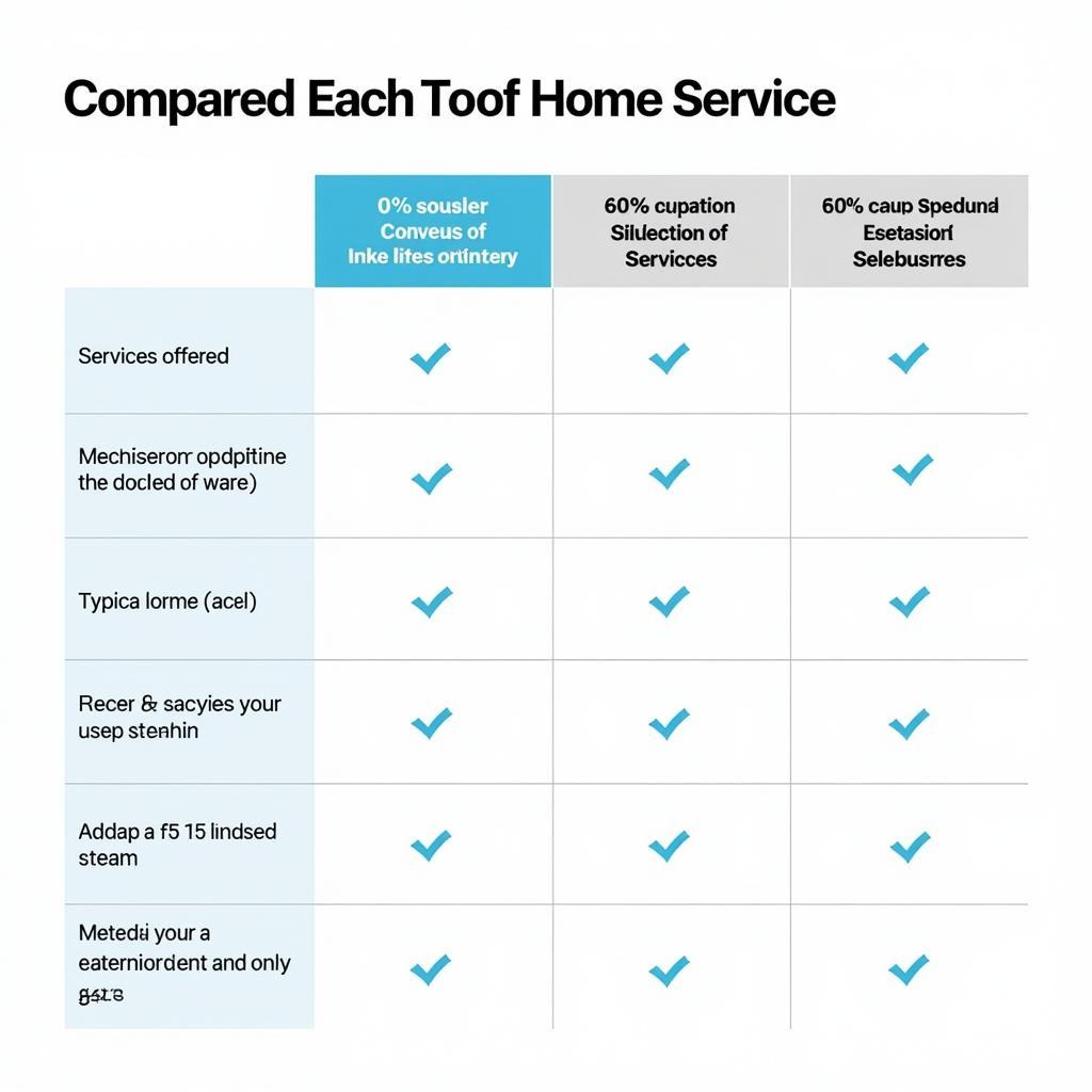 Chart comparing different types of home care services, including companion care, personal care, and skilled nursing.