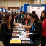 Students networking with employers at a UCLA career fair