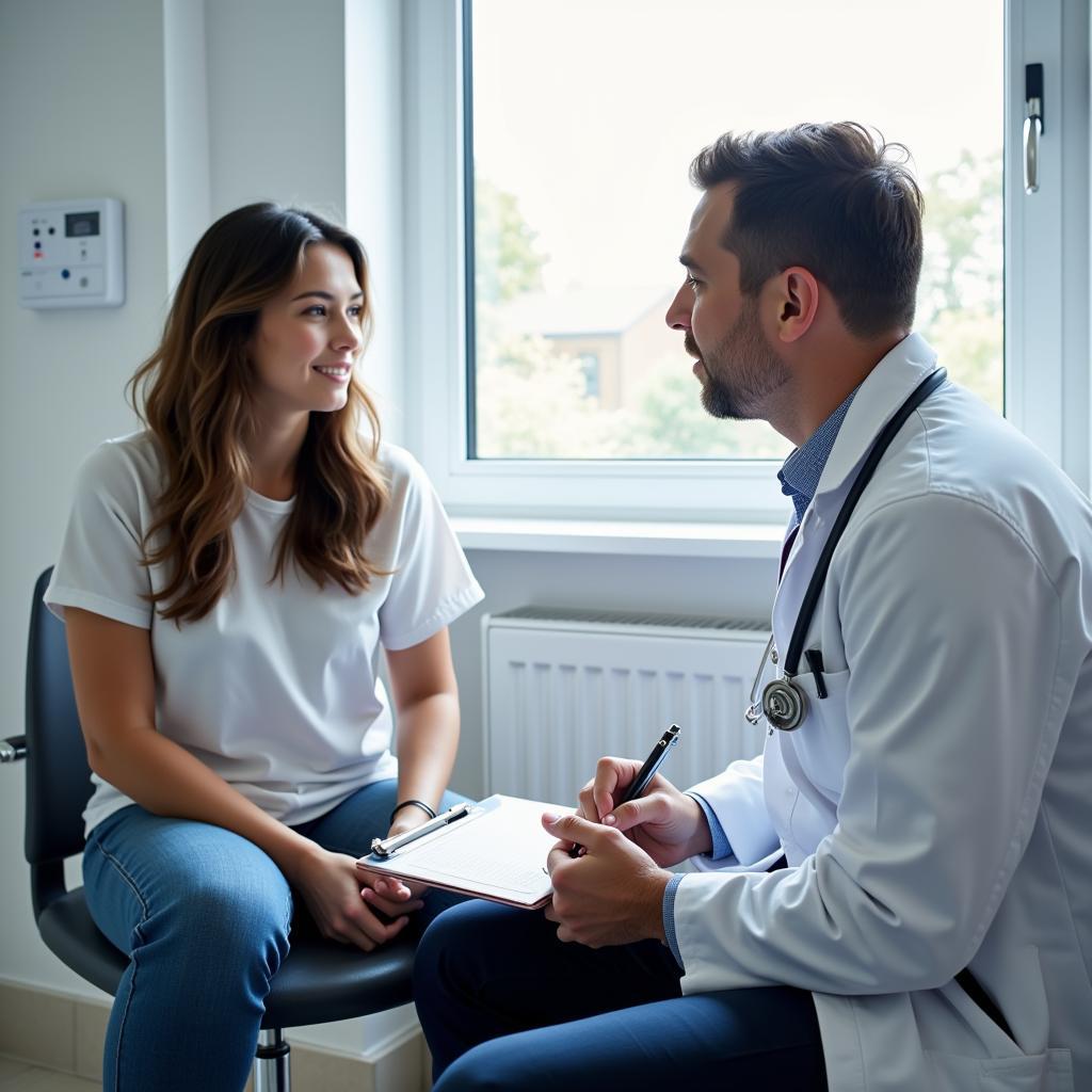 Doctor consulting with a patient in an urgent care examination room