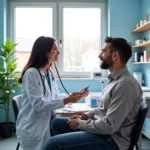 Patient undergoing examination at an urgent care clinic