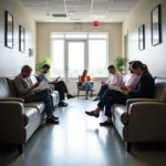 Patients waiting in a bright and modern urgent care center waiting room