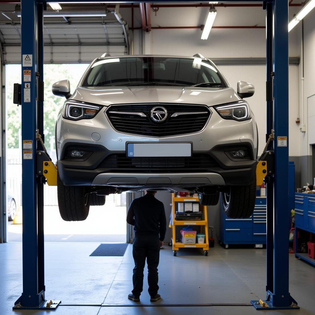 Vauxhall Car Undergoing Service in a London Garage