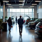 Customer Walking into a Car Dealership Service Center