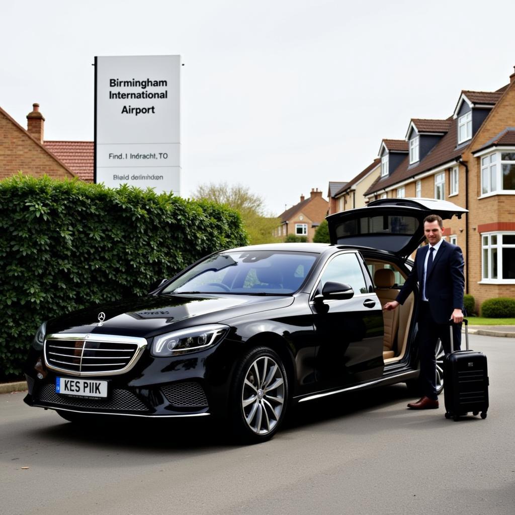 Car service picking up passengers in West Bromwich for Birmingham Airport.