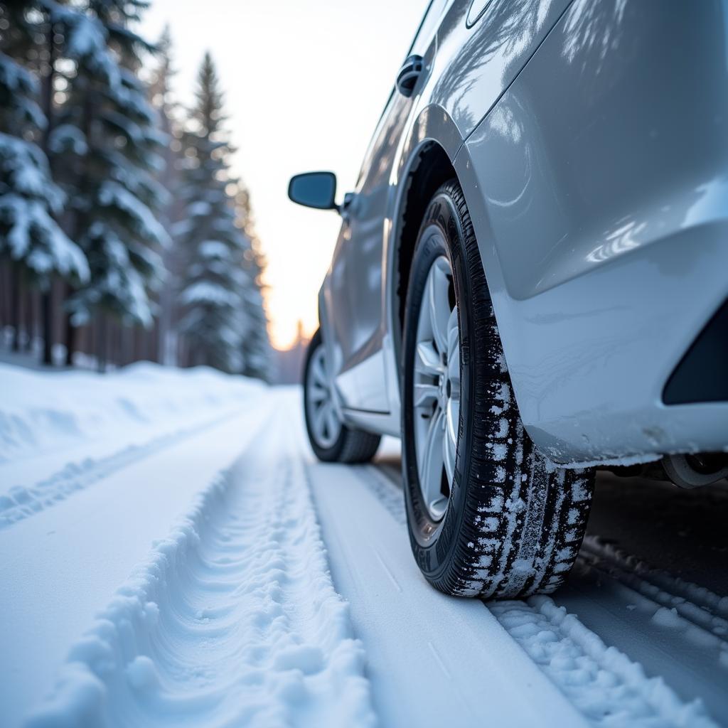 Winter Tires on Snowy Road