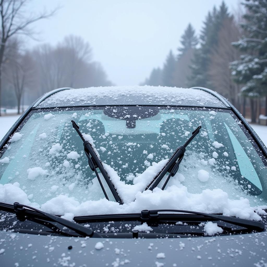 Winter Windshield Wipers Clearing Snow