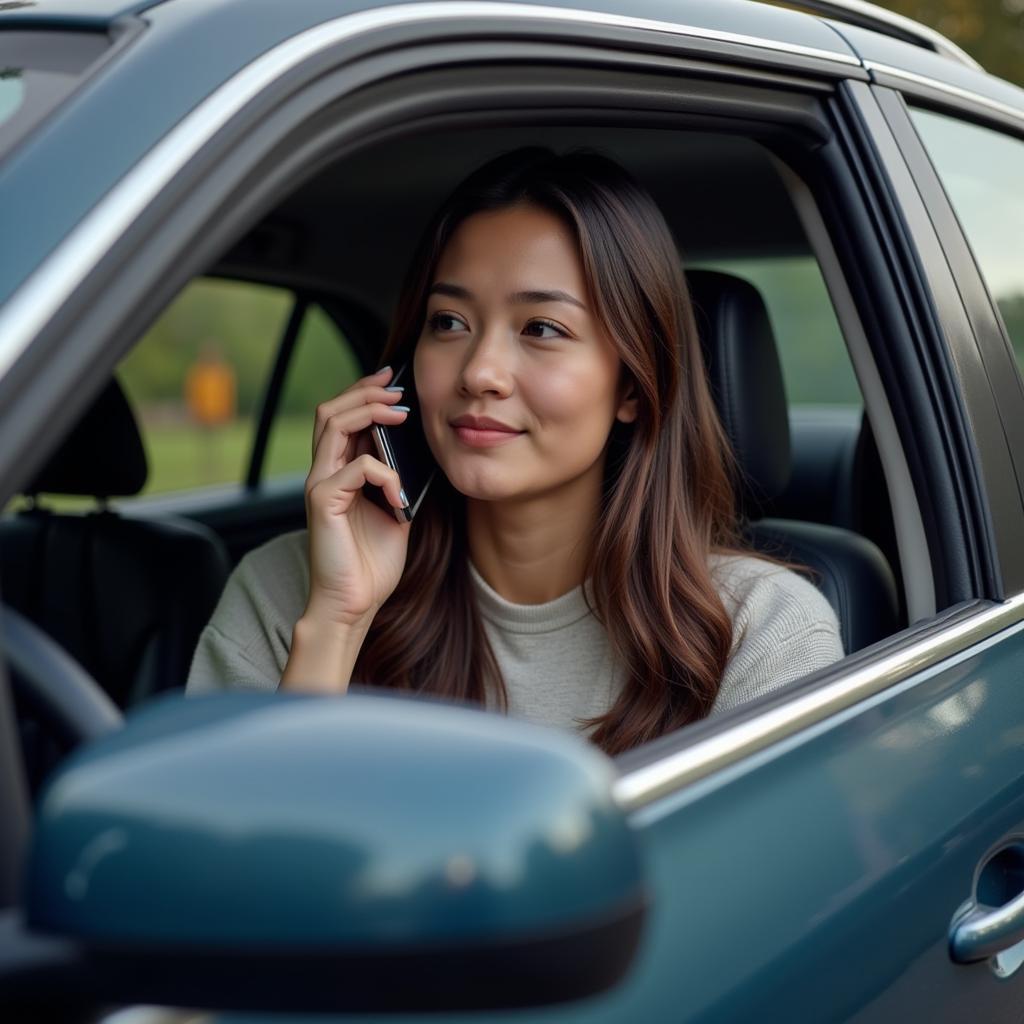 Woman Calling Roadside Assistance on her Phone