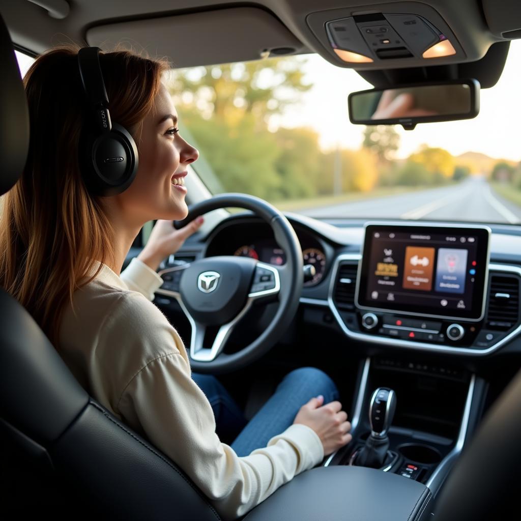 Woman Listening to Audiobook in Car