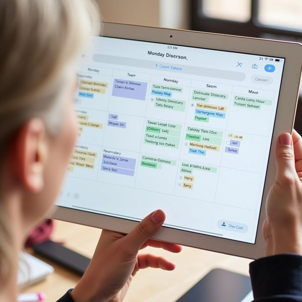 A woman organizing her personal care schedule on a calendar.