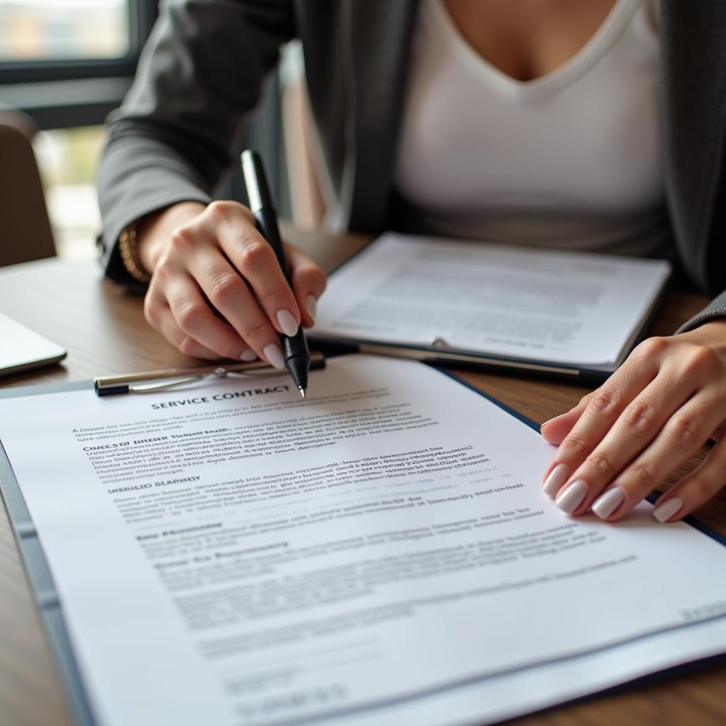 Woman Reviewing Car Service Contract