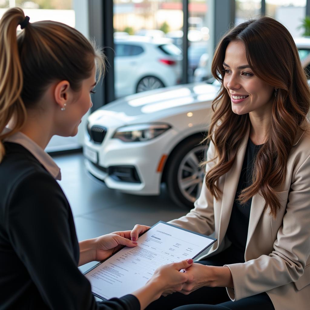 Woman Reviewing Car Service Invoice