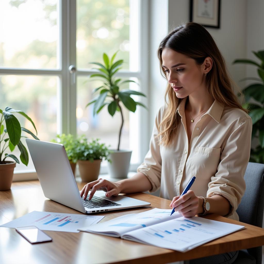 Woman using laptop for financial planning