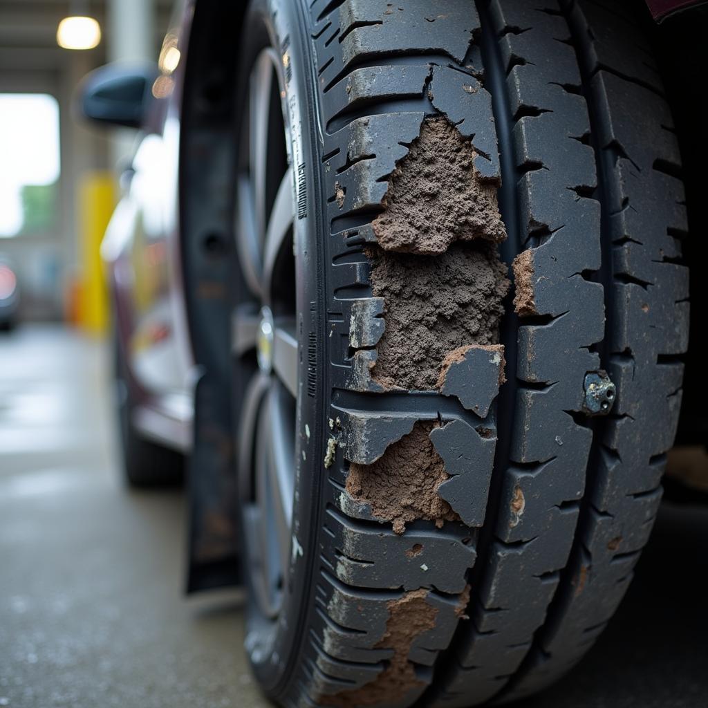 Worn tires resulting from neglecting regular car service