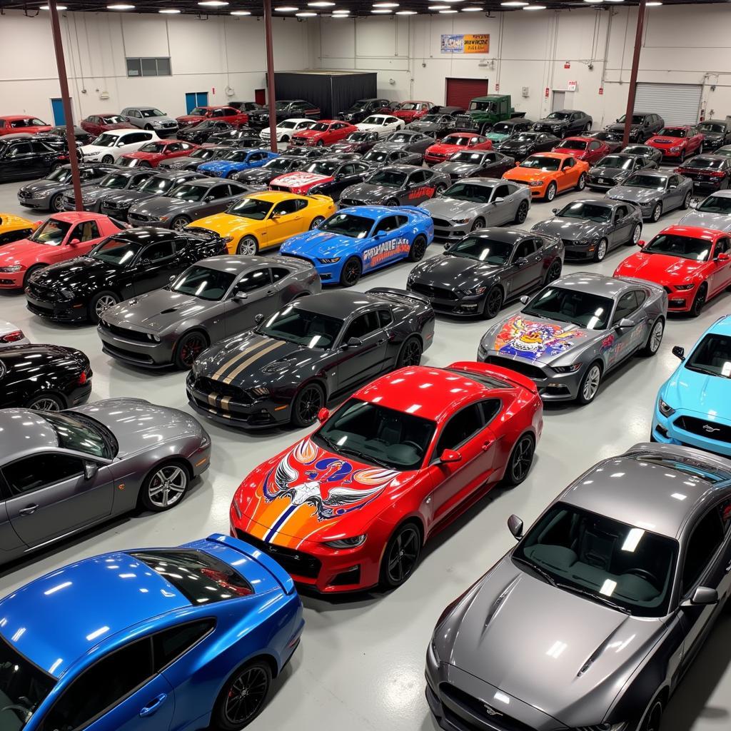 Showroom of Cars with Different Wraps