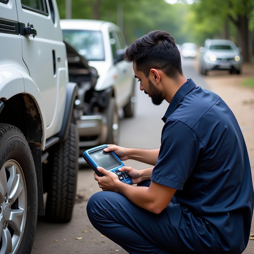 Bangalore car breakdown technician assisting a stranded motorist