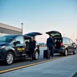 Car service dropping off passengers at the airport.