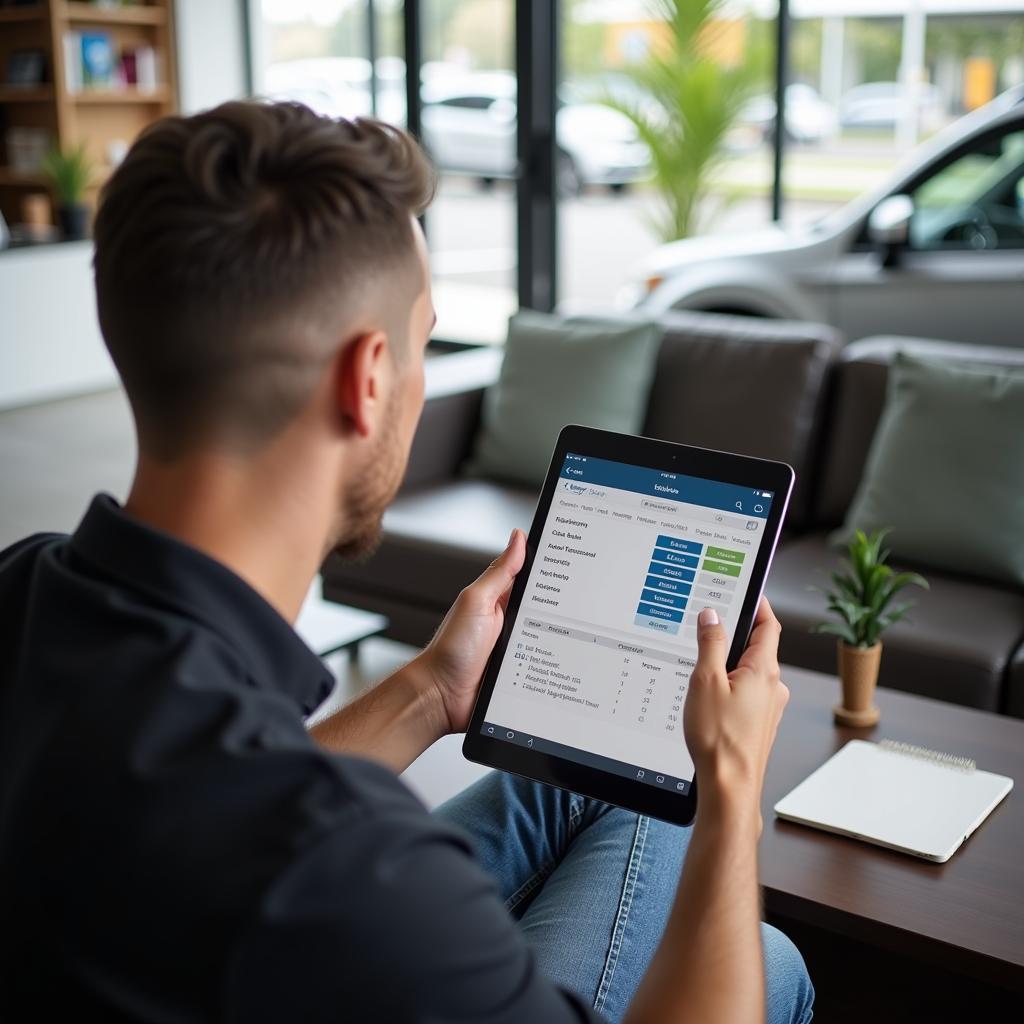 Customer Reviewing Financing Options on a Tablet