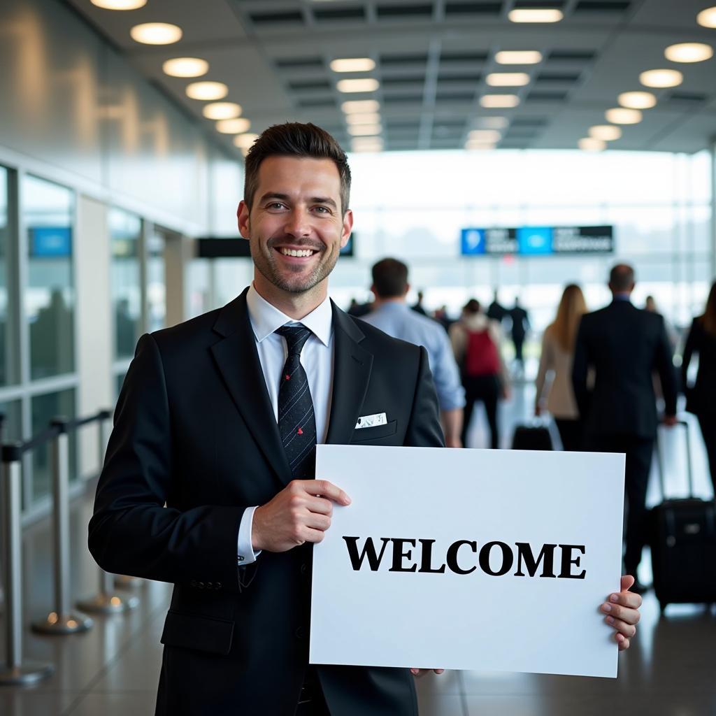 Airport Meet and Greet Service:  Driver Holding a Welcome Sign