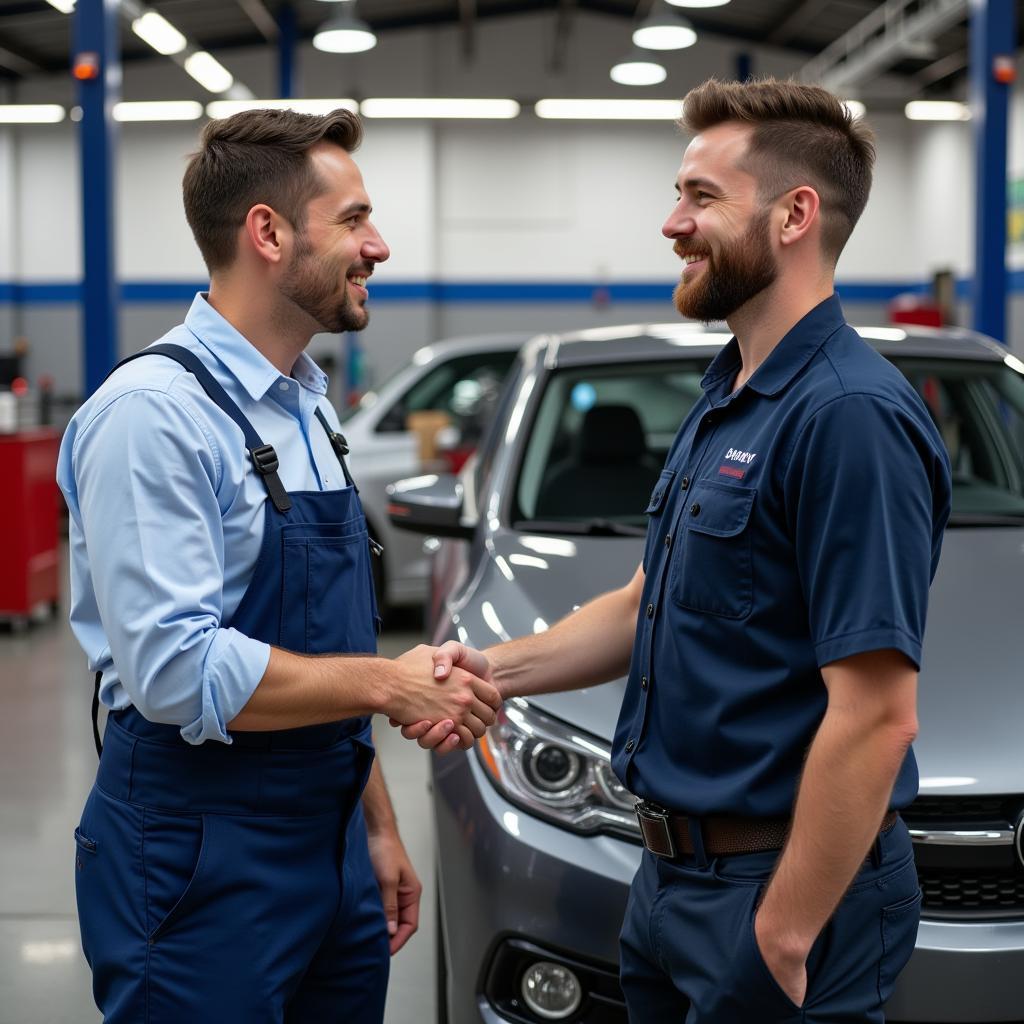 Customer receiving their car after service at Ali's Car Service