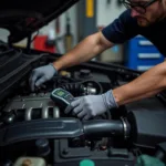 Mechanic inspecting a car engine at Ali's Car Service