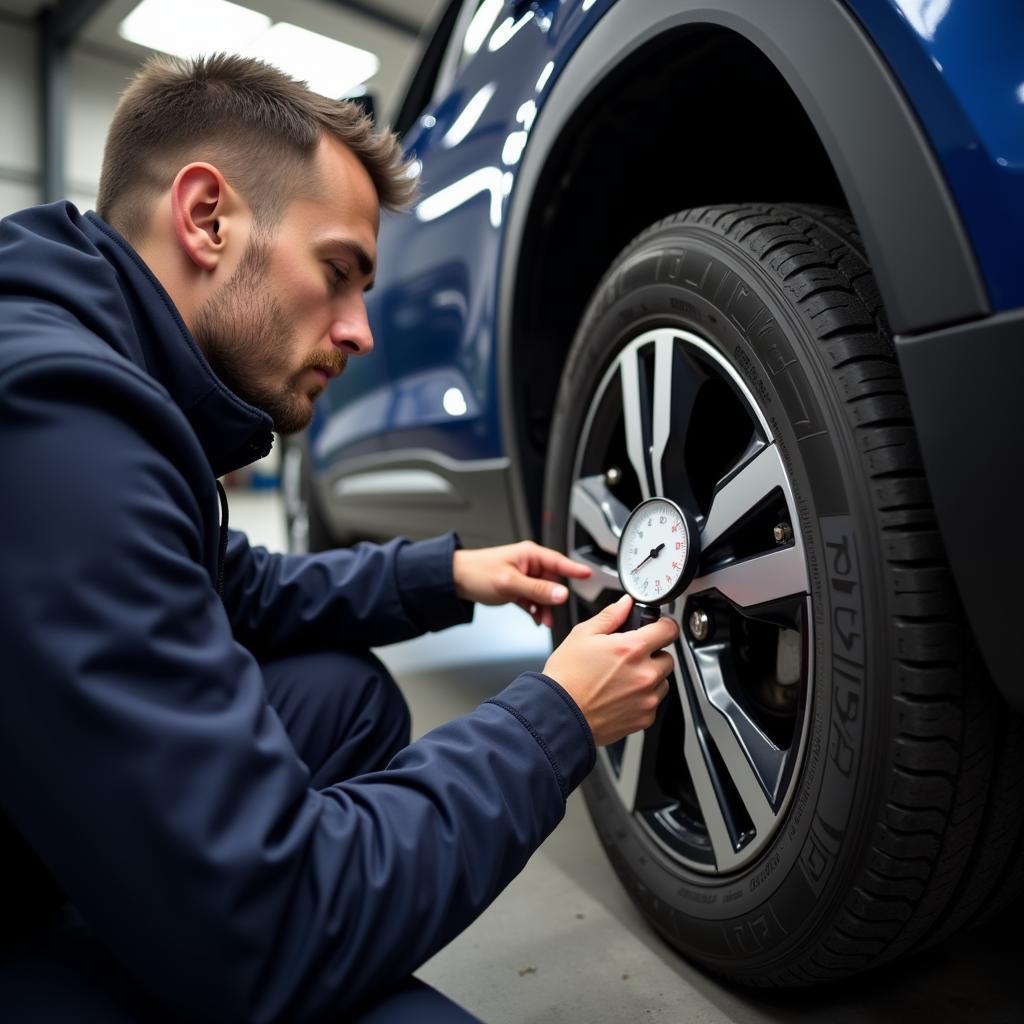 Tire Pressure Check on an American Car in Hertfordshire