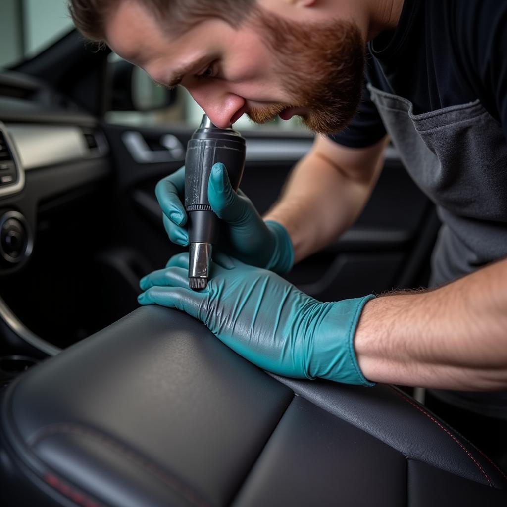 Applying car leather dye