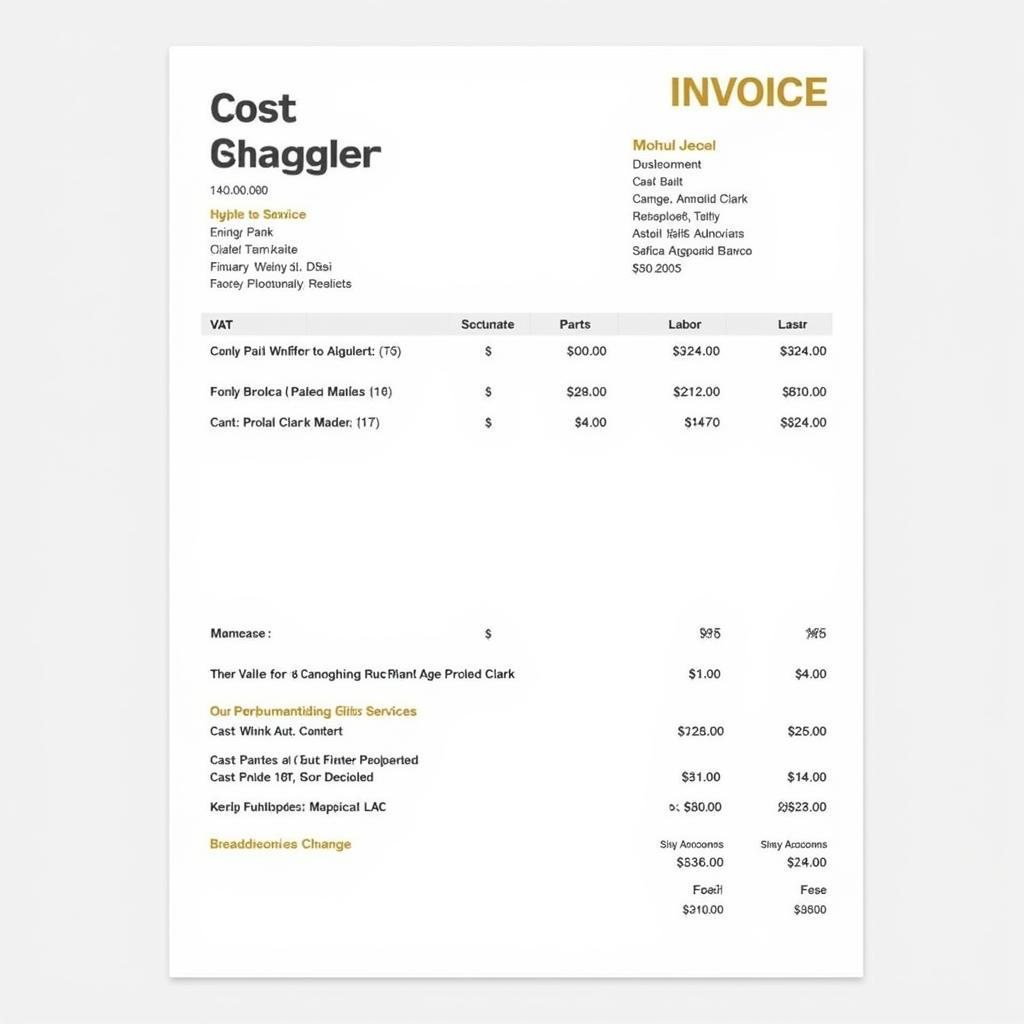 Example of an Arnold Clark Service Invoice