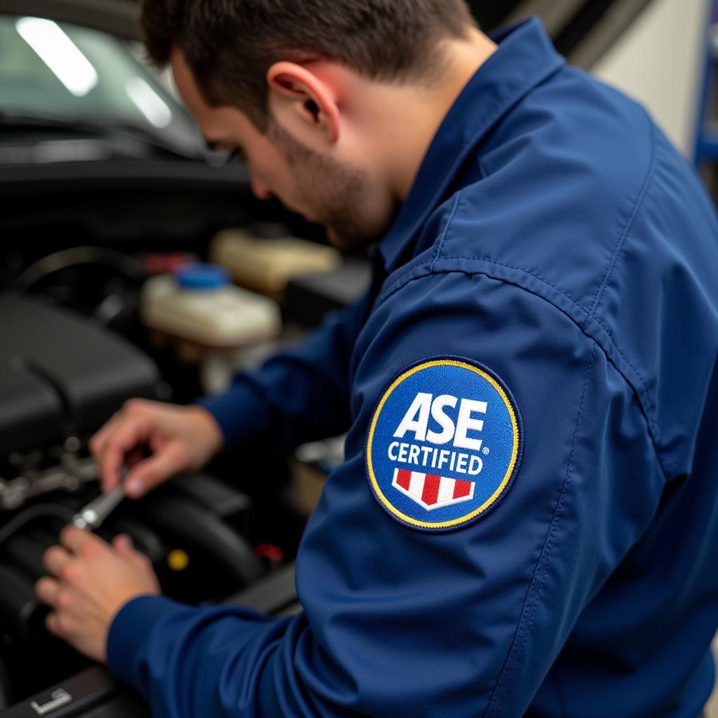 ASE Certified Mechanic Working on Car