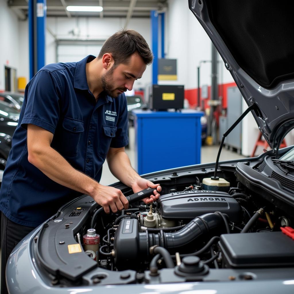 ASE Certified Technician Working on a Car