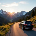 Private car service navigating scenic mountain roads between Aspen and Denver