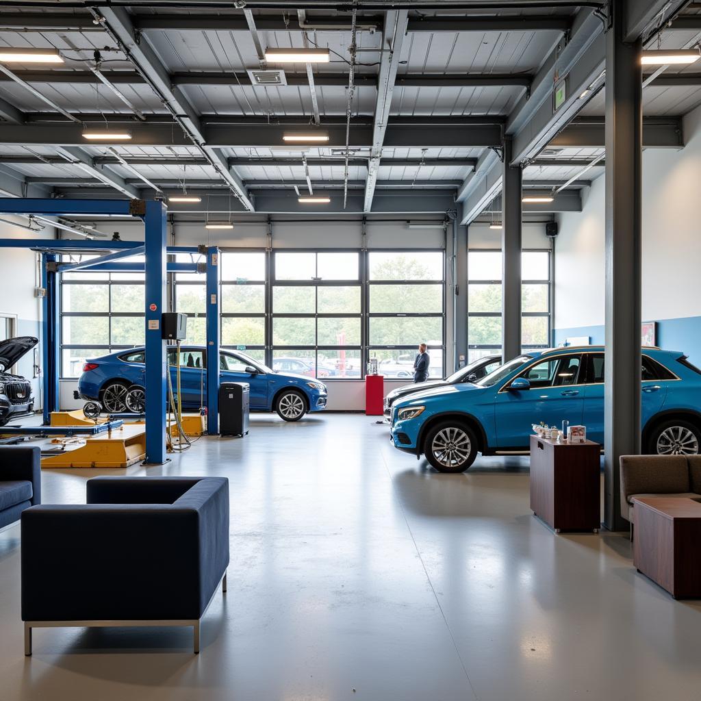 Modern and clean ASVO Bosch Car Service garage in Oudenbosch with multiple service bays and customer waiting area.