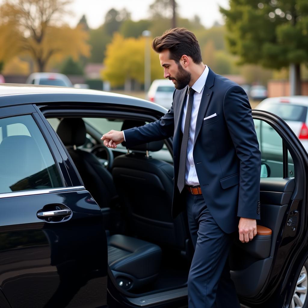 Professional Chauffeur Opening Car Door for Client