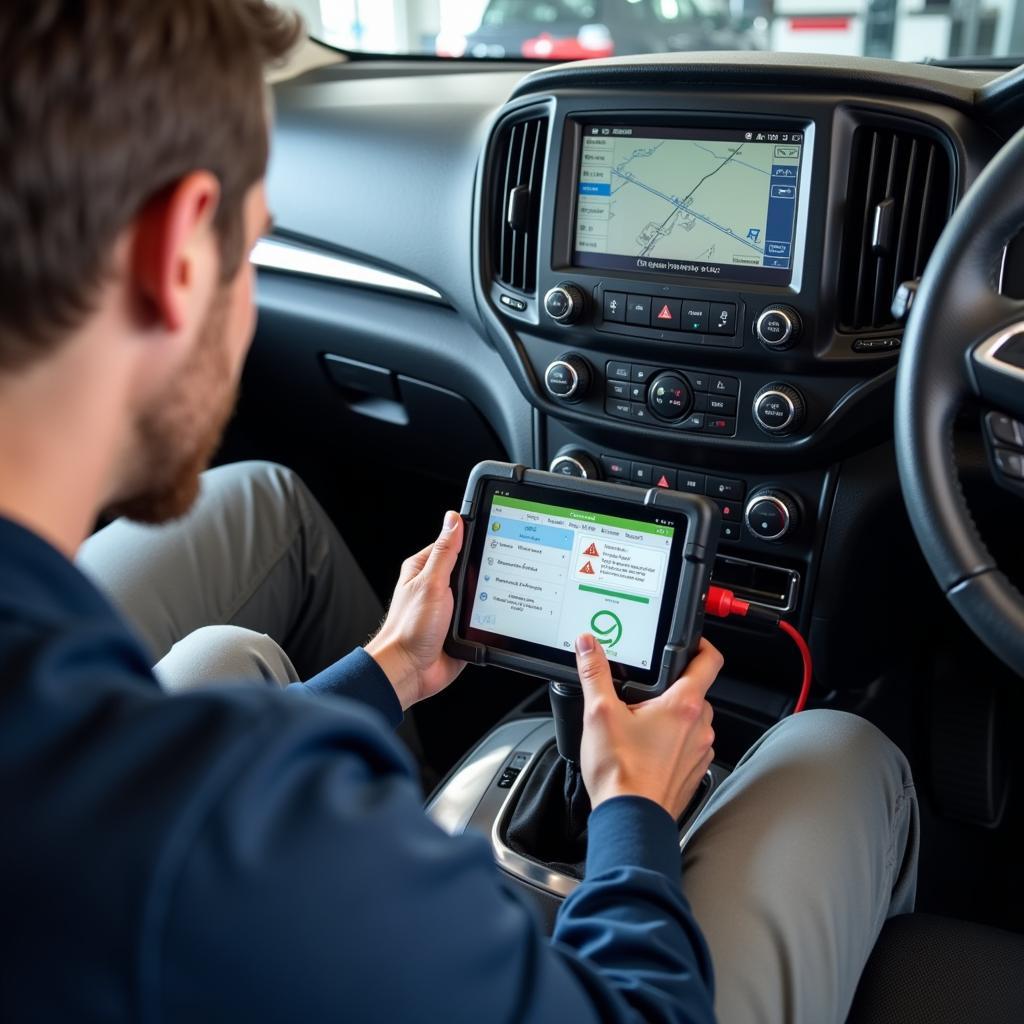 Technician Performing Diagnostic Check on a Car